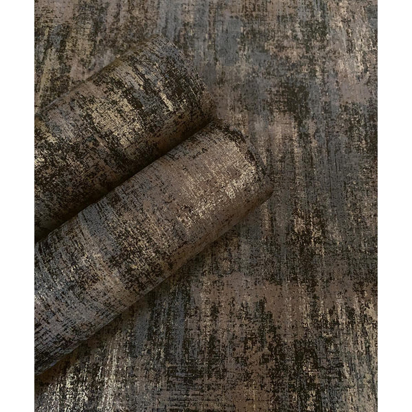 Mercer41 Modern Charcoal And Gold Peel & Stick Wallpaper Industrial